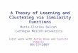 A Theory of Learning and Clustering via Similarity Functions Maria-Florina Balcan 09/17/2007 Joint work with Avrim Blum and Santosh Vempala Carnegie Mellon