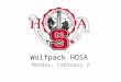 Wolfpack HOSA Monday, February 2. Officers 2014-2015 President: Erin Beasley President-Elect: Kyle Bingham Secretary: Lauren Mueller Treasurer: Shri Beyagudem