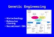 Genetic Engineering Biotechnology Molecular Cloning Recombinant DNA