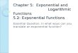Chapter 5: Exponential and Logarithmic Functions 5.2: Exponential Functions Essential Question: In what ways can you translate an exponential function?