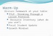 Warm-Up Discuss homework at your table: TTLP Thinking Through a Lesson Protocol Resource Inventory (what do you use?) Focal Student Update Growth Mindset