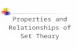 Properties and Relationships of Set Theory. Properties and Relationships of Set Theory How are Venn Diagrams used to show relationships among sets? How