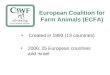 European Coalition for Farm Animals (ECFA) Created in 1993 (13 countries) 2006: 25 European countries and Israel