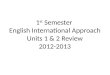 1 st Semester English International Approach Units 1 & 2 Review 2012-2013