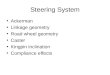 Steering System Ackerman Linkage geometry Road wheel geometry Caster Kingpin inclination Compliance effects