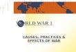 WORLD WAR 1 CAUSES, PRACTICES & EFFECTS OF WAR. The World before World War I The War was also known as THE FIRST WORLD WAR, THE GREAT WAR and famously