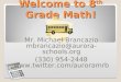 Welcome to 8 th Grade Math! Mr. Michael Brancazio mbrancazio@aurora-schools.org (330) 954-2448 