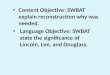 Content Objective: SWBAT explain reconstruction why was needed. Language Objective: SWBAT state the significance of Lincoln, Lee, and Douglass