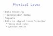 Physical Layer Data Encoding Transmission media Signals Bits to signal transformation  Timing (bit rate)  Synchronization