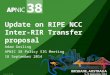 Update on RIPE NCC Inter- RIR Transfer proposal Adam Gosling APNIC 38 Policy SIG Meeting 18 September 2014