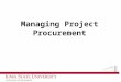 Managing Project Procurement. Five External Sources 1.Services Firms Lack of internal expertise Package solution not feasible Service firm may also build…what