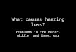 What causes hearing loss? Problems in the outer, middle, and inner ear