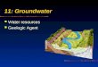 11: Groundwater Water resources Geologic Agent. Earth materials Rock Sediment (Soil) Fluids (Water) Geologic processes Form, Transform and Distribute