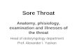 Sore Throat Anatomy, phisiology, examination and illnesses of the throat Head of otolaryngology department Prof. Alexander I. Yashan