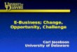 E-Business; Change, Opportunity, Challenge Carl Jacobson University of Delaware