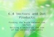 6.4 Vectors and Dot Products Finding the angle between two vectors Writing a vector as the sum of two vectors components