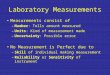 Laboratory Measurements Measurements consist of –Number: Tells amount measured –Units: Kind of measurement made –Uncertainty: Possible error No Measurement