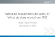 What do researchers do with IT?What do they want from ITS? Heidi Fraser-Krauss University of York