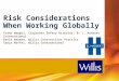 Risk Considerations When Working Globally Frank Wampol, Corporate Safety Director, B. L. Harbert International David Warman, Willis Construction Practice