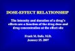 DOSE-EFFECT RELATIONSHIP The intensity and duration of a drug’s effects are a function of the drug dose and drug concentration at the effect site Frank