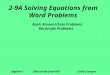 2-9A Solving Equations from Word Problems Basic Amount/Sum Problems Rectangle Problems Algebra 1 Glencoe McGraw-HillLinda Stamper