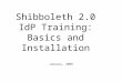 Shibboleth 2.0 IdP Training: Basics and Installation January, 2009
