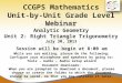 CCGPS Mathematics Unit-by-Unit Grade Level Webinar Analytic Geometry Unit 2: Right Triangle Trigonometry July 30, 2013 Session will be begin at 8:00 am