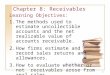 1 Chapter 8: Receivables Learning Objectives: 1.The methods used to estimate uncollectible accounts and the net realizable value of accounts receivable