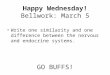 Happy Wednesday! Bellwork: March 5 GO BUFFS! Write one similarity and one difference between the nervous and endocrine systems