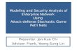 Modeling and Security Analysis of Enterprise Network Using Attack-defense Stochastic Game Petri Nets Presenter : Jen-Hua Chi Advisor: Frank, Yeong-Sung