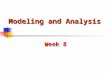 Modeling and Analysis Week 8. 2 Modeling and Analysis Topics Modeling for MSS (a critical component) Static and dynamic models Treating certainty, uncertainty,