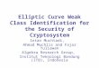 Elliptic Curve Weak Class Identification for the Security of Cryptosystem Intan Muchtadi, Ahmad Muchlis and Fajar Yuliawan Algebra Research Group, Institut