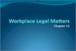 Chapter 12. 12.1: Laws About the Workplace LABOR LAWS Designed to protect you from unfair treatment on the job Ensure everyone has equal opportunities