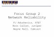 Focus Group 2 Network Reliability PJ Aduskevicz, AT&T Ross Callon, Juniper Wayne Hall, Comcast