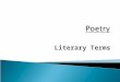 Literary Terms.  poetry: highly concise, musical, and emotionally charged language  stanza: a group of lines in a poem  speaker: the imaginary voice