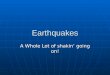 Earthquakes A Whole Lot of shakinâ€™ going on!. What are Earthquakes and where do they occur? Seismology is the study of earthquakes. Seismology is the
