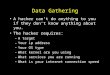 Data Gathering A hacker can’t do anything to you if they don’t know anything about you. The hacker requires: –A target –Your ip address –Your OS type –What