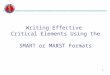 1 Writing Effective Critical Elements Using the SMART or MARST Formats