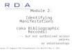 Module 2: Identifying Manifestations (aka Bibliographic Records) -- but not authorized access points or relationships Library of Congress RDA Preconference
