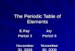 The Periodic Table of Elements Joy Period 6 November 30, 2009 E.Ray Period 3 November 30, 2009