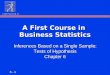 6 - 1 © 2000 Prentice-Hall, Inc. A First Course in Business Statistics Inferences Based on a Single Sample: Tests of Hypothesis Chapter 6