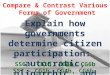 Compare & Contrast Various Forms of Government Explain how governments determine citizen participation: autocratic, oligarchic, and democratic. SS6 - CG1b,