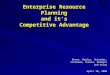 Enterprise Resource Planning and it’s Competitive Advantage Boone, Begley, Selander, Sturbaum, Sumner, Wommack and Wiley April 10, 2006