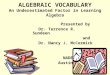 ALGEBRAIC VOCABULARY An Underestimated Factor in Learning Algebra Presented by Dr. Terrence R. Sundeen and Dr. Nancy J. McCormick NADE 2003 Austin, Texas