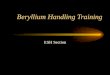 Beryllium Handling Training ESH Section. Objectives What is beryllium? Sources of beryllium at Fermilab Health effects of beryllium exposure Symptoms