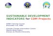 SUSTAINABLE DEVELOPMENT INDICATORS for CDM Projects DENR Training Course November 4-6, 2003 Climate Change Information Center Manila Observatory Ateneo