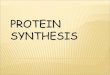 PROTEIN SYNTHESIS 1. DNA AND GENE S DNA  DNA contains genes, sequences of nucleotide bases  These Genes code for polypeptides (proteins)  Proteins