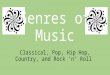 Genres of Music Classical, Pop, Hip Hop, Country, and Rock ‘n’ Roll