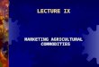 LECTURE IX MARKETING AGRICULTURAL COMMODITIES. Marketing Functions and Services  Marketing system:  Connects buyers and sellers  Transmits information