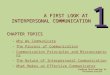Looking Out/Looking In Thirteenth Edition 1 A FIRST LOOK AT INTERPERSONAL COMMUNICATION CHAPTER TOPICS Why We Communicate The Process of Communication